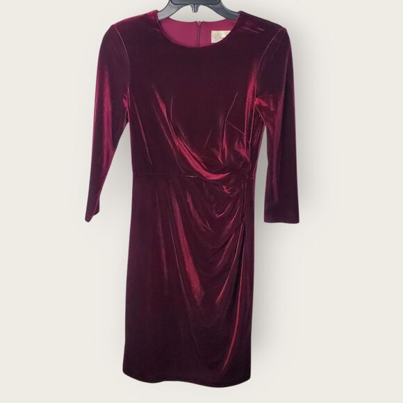 Eliza J Burgundy Long Sleeve Gathered Waist Midi Dress Size 2 - Picture 2 of 8